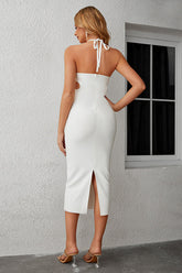 Rhinestone Cut Out Halter Neck Slit Dress